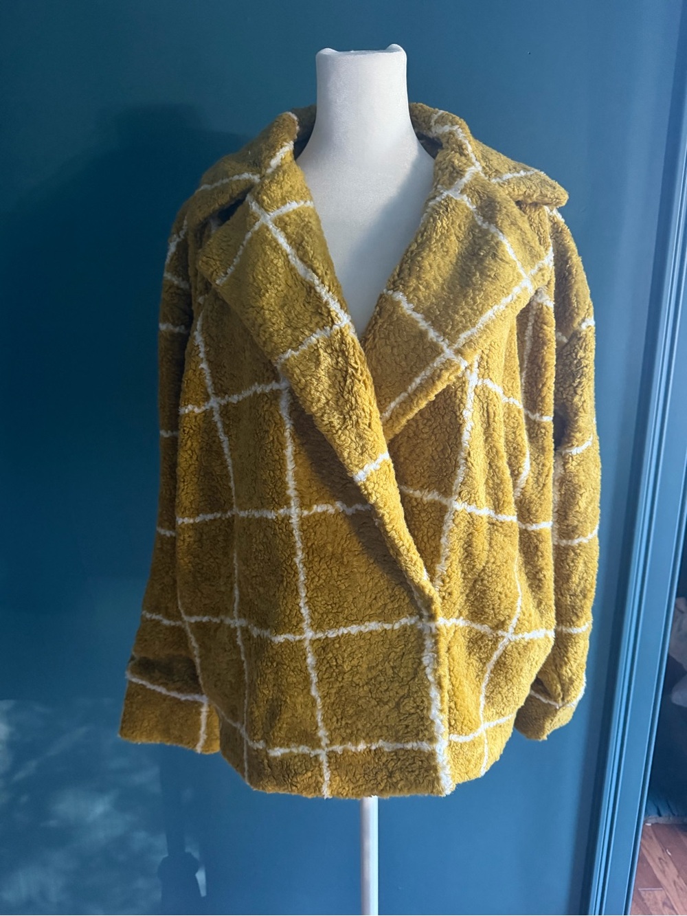 Forever 21 Mustard Plaid Teddy Jacket
